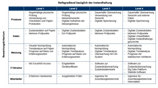 Bewertungskritierien zur Bestimmung des Reifegrads