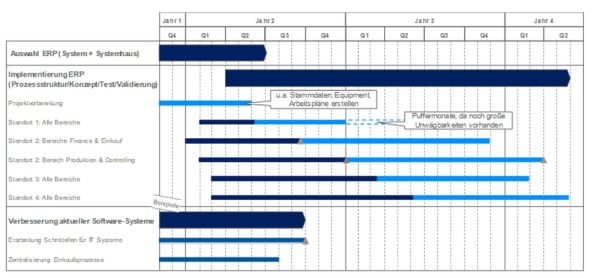 Abbildung 1: Roadmap zur Prozessverbesserung, ERP-Auswahl und -Einführung